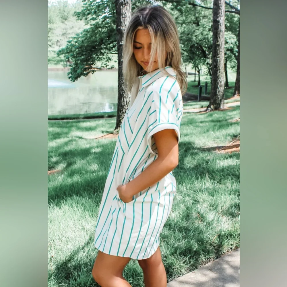 Jacie- Striped Button-Up Shirt Dress - Picture 2 of 4